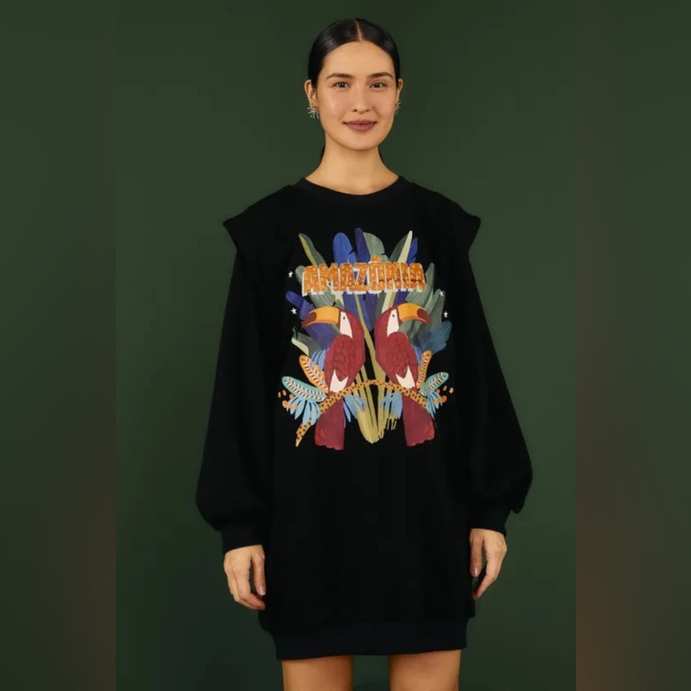 Farm Rio - Black Amazonas Graphic Sweatshirt Dress